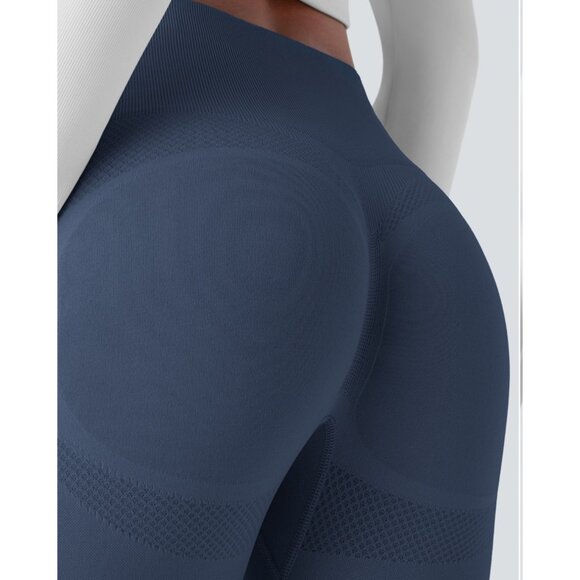 Halara Seamless Flow High Waisted Butt Lifting Leggings Sz Large 7/8 Navy Blue W - Picture 3 of 8